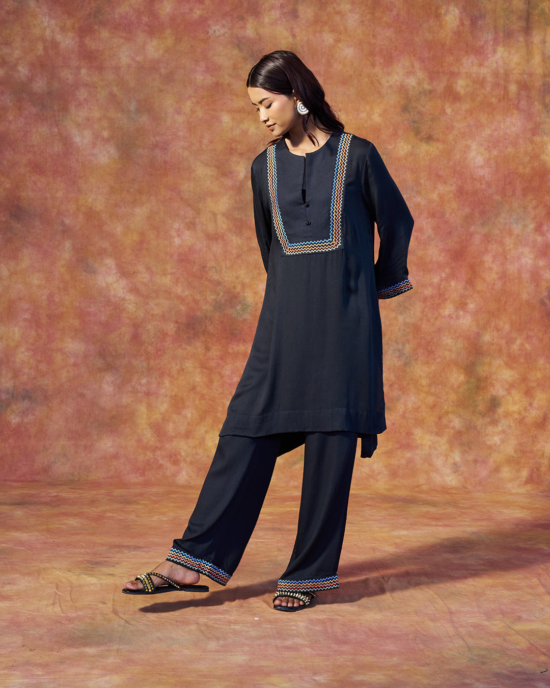 Rumi Set <br> Embroidered Tunic Set with Wide Leg Pants