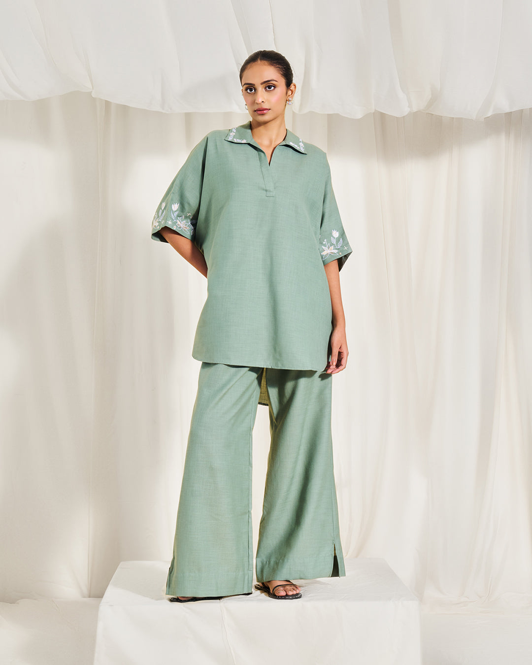 Soft Moss – Muse Set <br> Women's Embroidered Cotton Co-ord Set