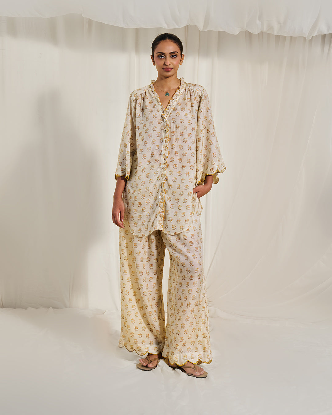 Golden Buta – Meadow Set <br> Women's Printed Ruffle Tunic Set