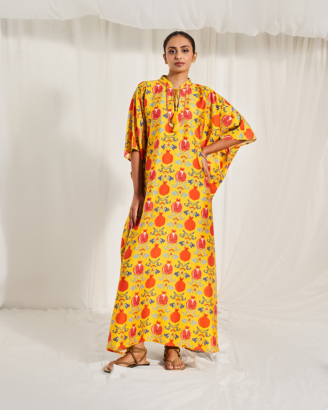 Serene Kaftan <br> Printed Kaftan with Tassel Neckline
