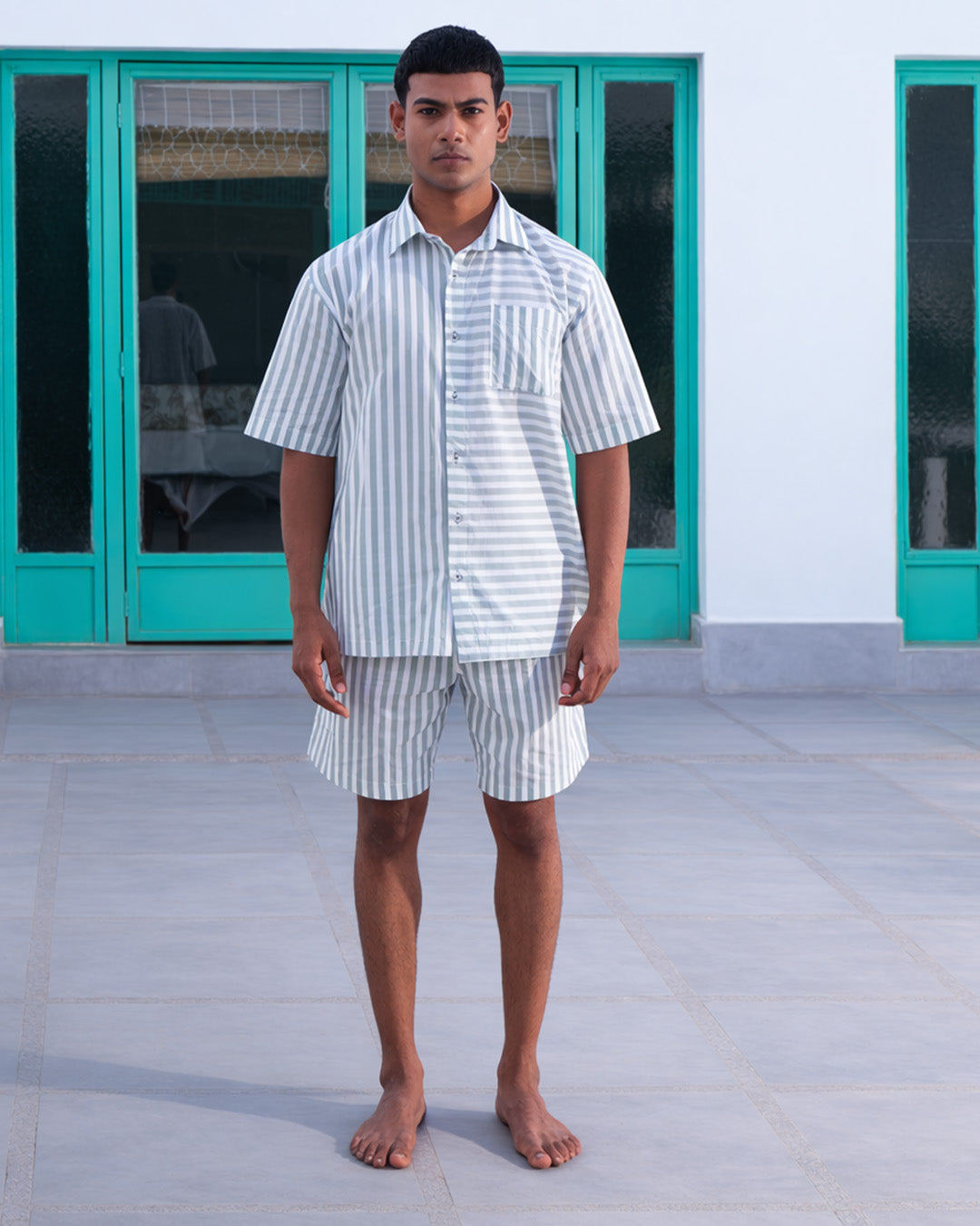 Garden Path Dual Stripe - Everyday Easy Set<br>Men's Cotton Notch Shorts Set