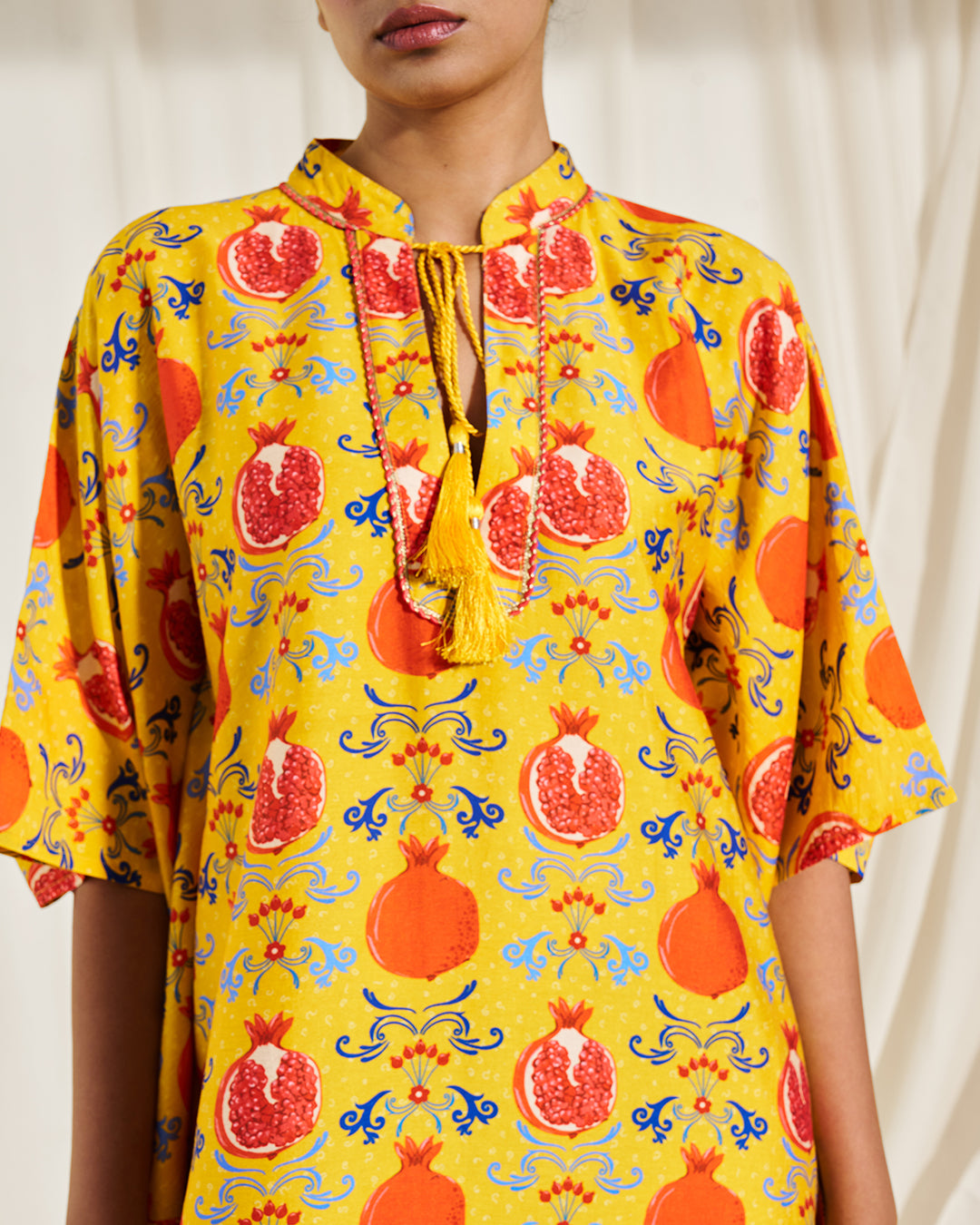 Pomelo Bloom - Serene Kaftan <br> Women's Printed Kaftan with Tassel Neckline