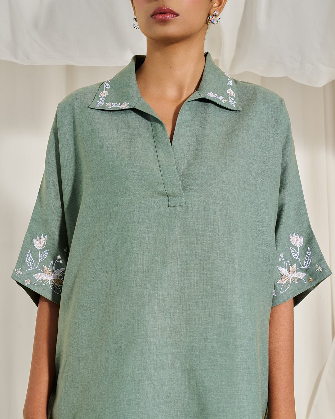Soft Moss – Muse Set <br> Women's Embroidered Cotton Co-ord Set