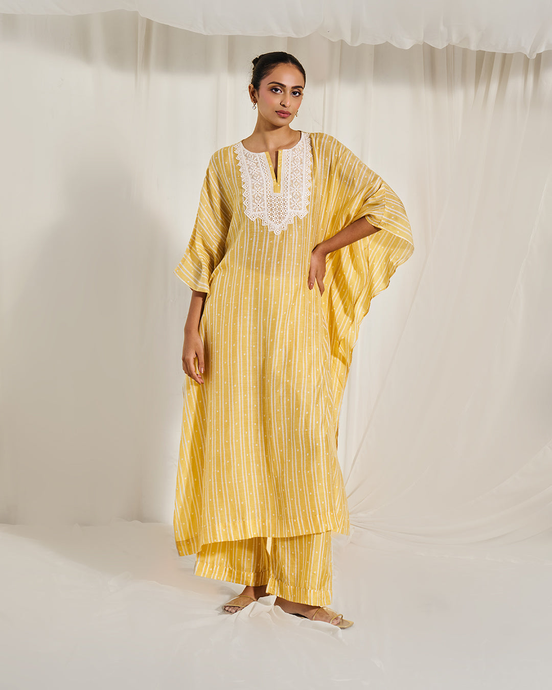 Willow Weave - Elan Set <br> Women's Printed Kaftan Set with Lace Yoke