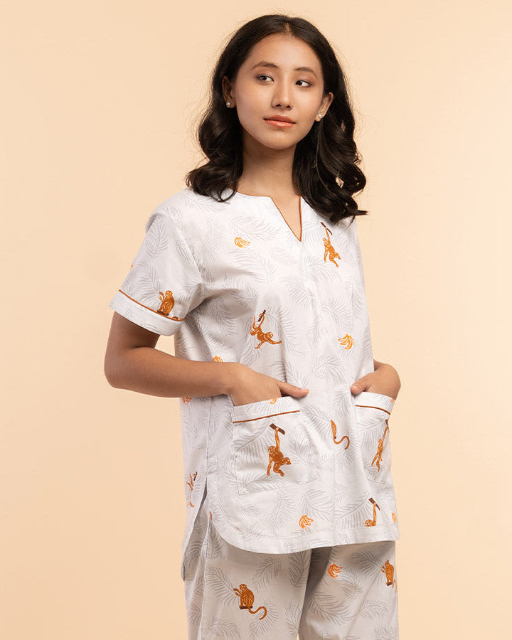 Banana Bandits Cotton Dip-Neck Pyjama Set