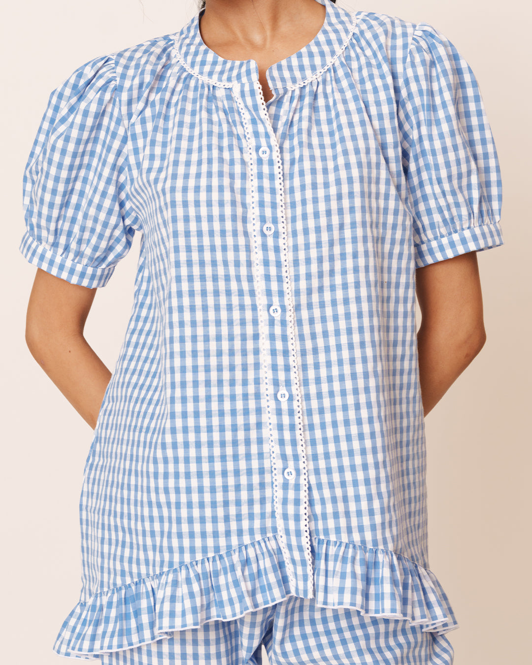 Daybreak - Bloom Set <br> Women’s Cotton Gingham Frill Pajama Set
