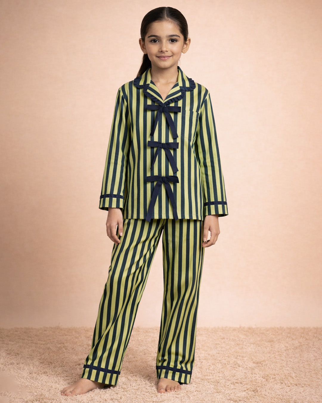 Blueberry Stripe - Reverie Set <br> Bow-tie Cotton Pajama Set