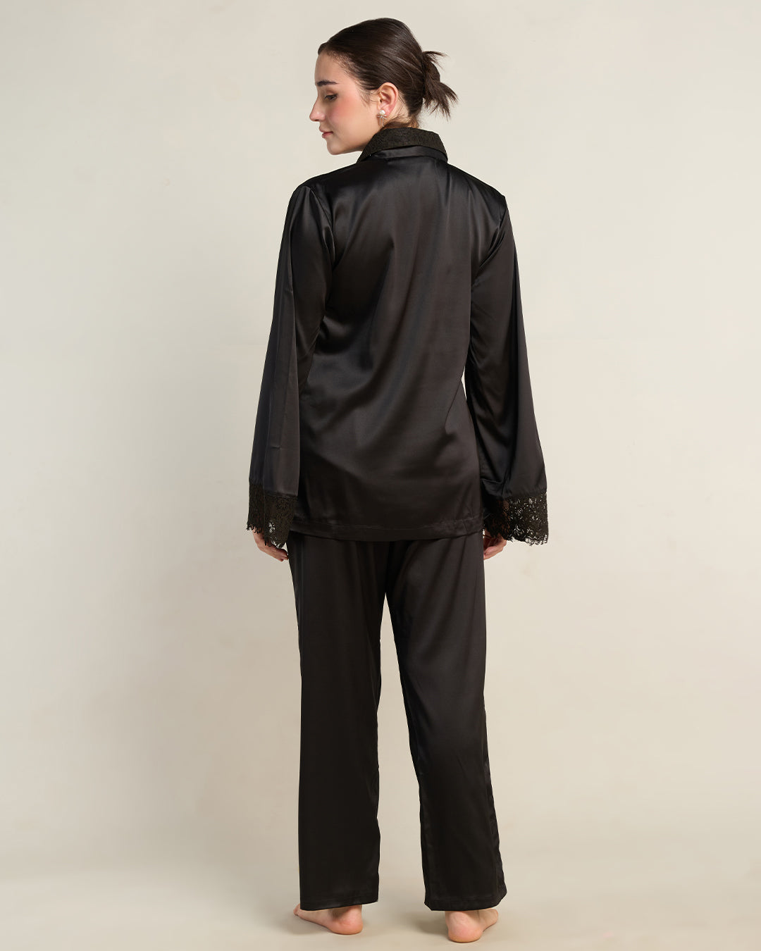 Ebony Satin Relaxed Pyjama Set