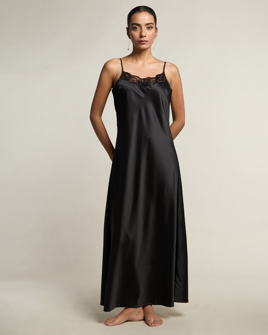Ebony Satin Maxi Camisole Dress