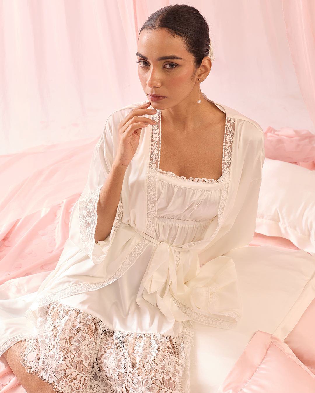 Ivory Pearl Satin Belle Robe