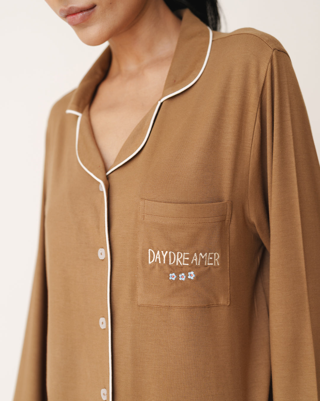 Caramel Cloud - Everyday Set <br> Women's Embroidered Knit Notch Collar Pajama Set