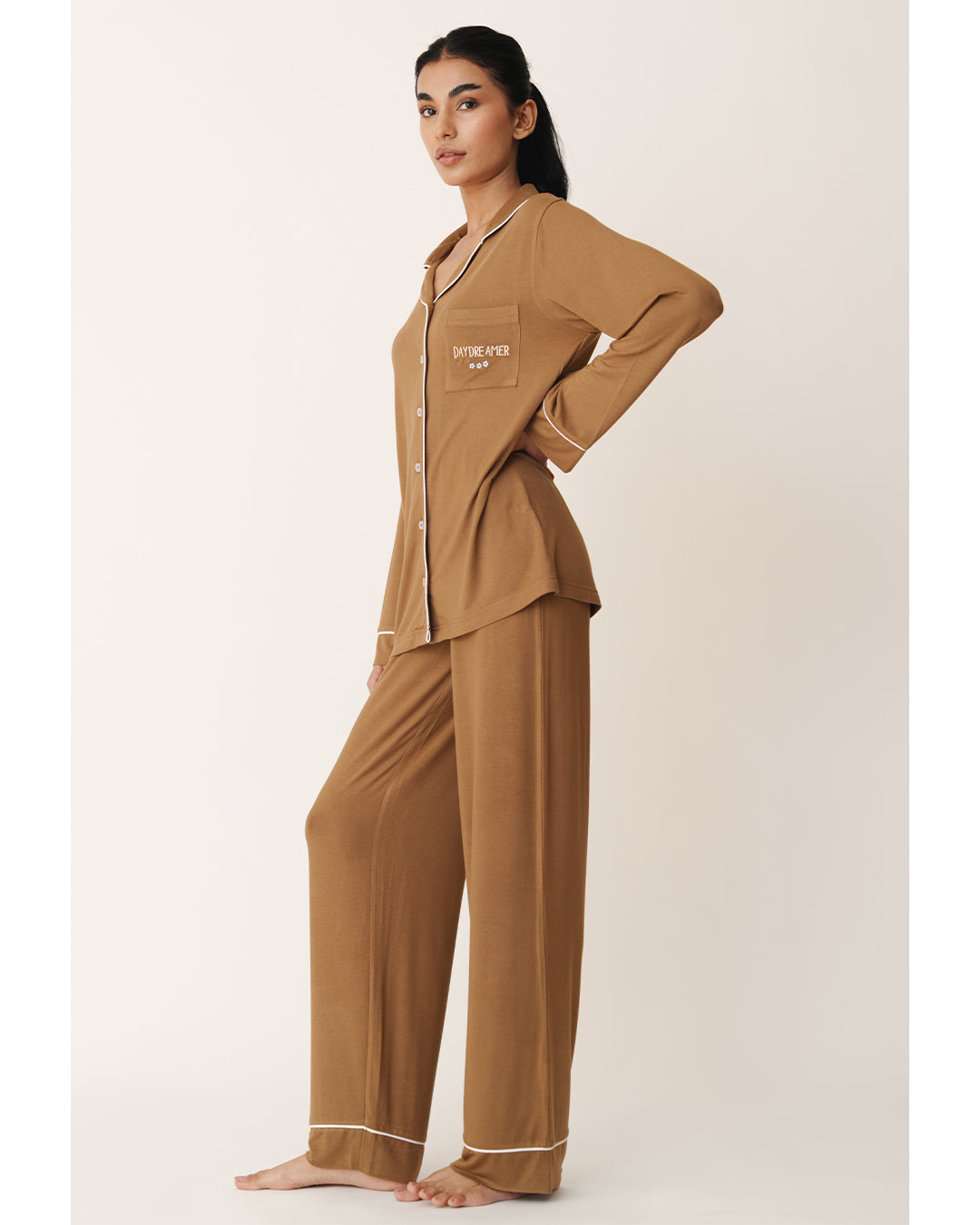 Caramel Cloud - Everyday Set <br> Women's Embroidered Knit Notch Collar Pajama Set