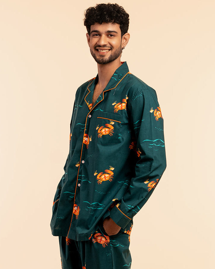 Coastal Crawl Cotton Notched Pyjama Set-Men