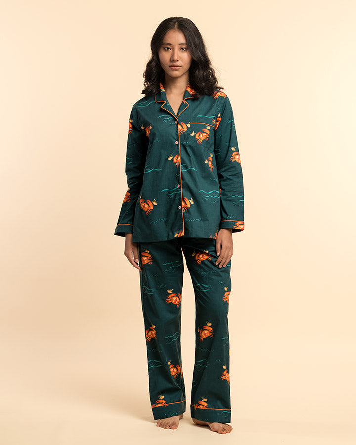 Coastal Crawl Cotton Notched Collar Pyjama Set