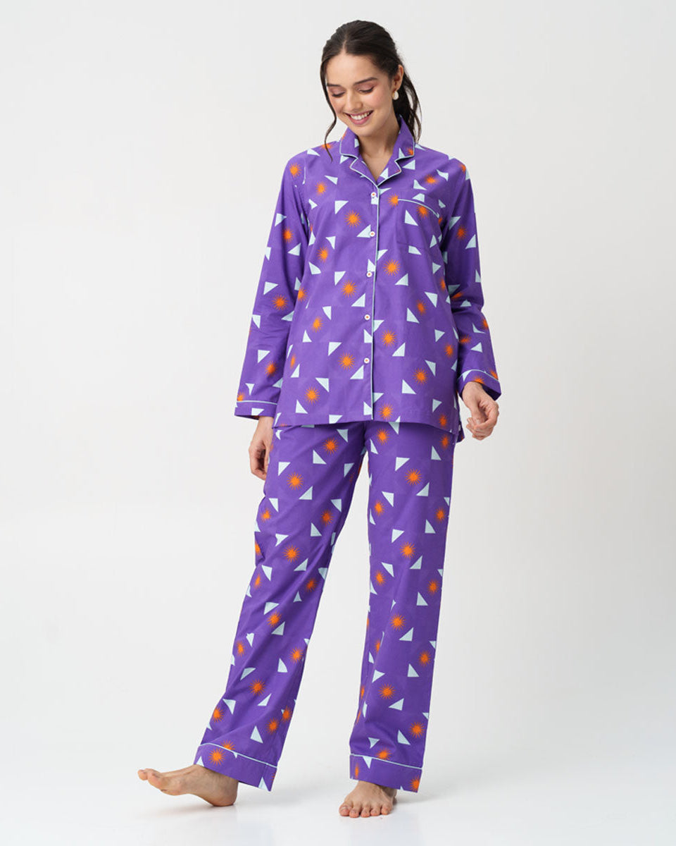 Cosmic Rays Cotton Notched Collar Pyjama Set