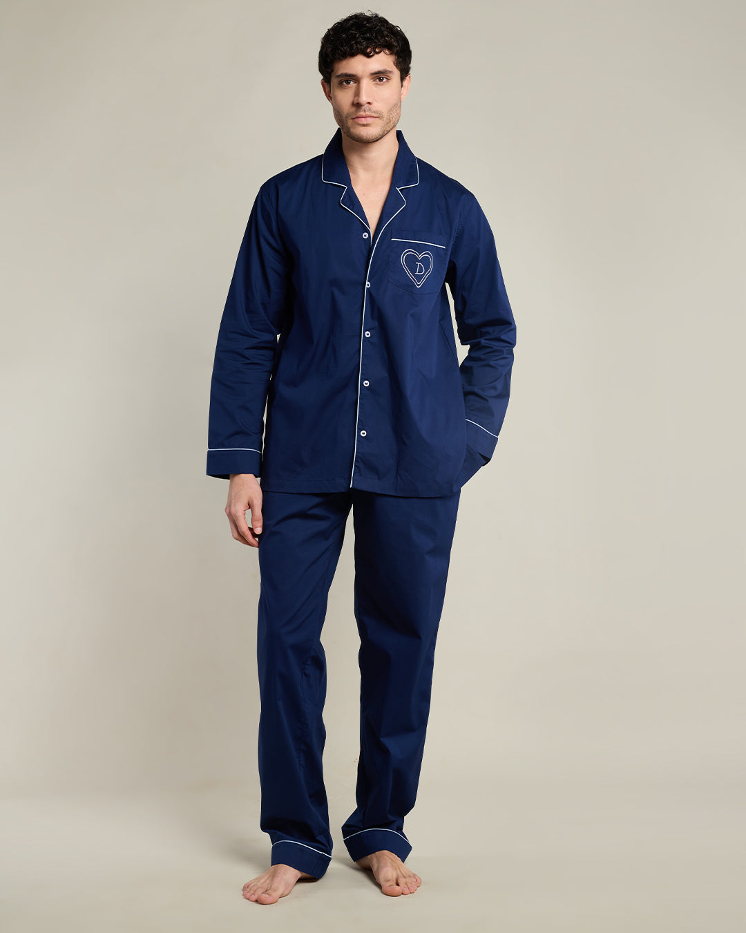 After dark Embroidered Notched Pyjama Set For Men