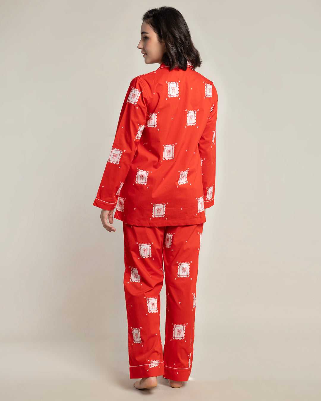 Cards of Love Embroidered Notched Collar Pyjama Set - Women