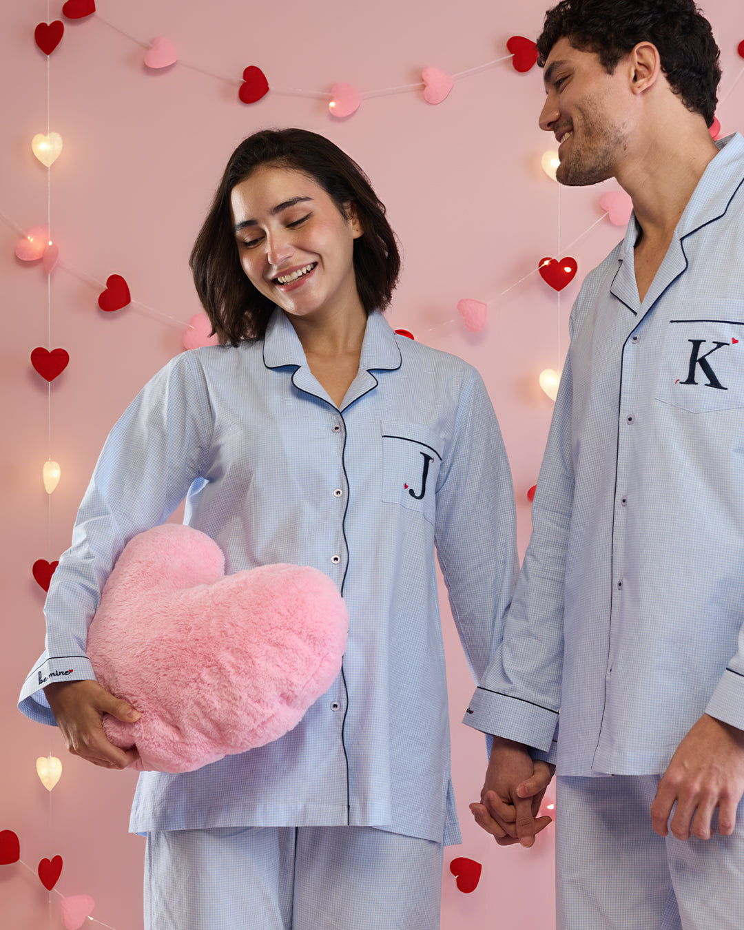 Daybreak Gingham Embroidered Notched Collar Pyjama Set - Women