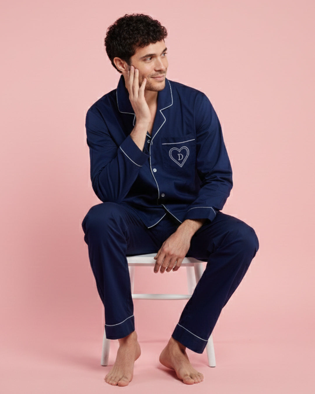 After dark Embroidered Notched Pyjama Set For Men