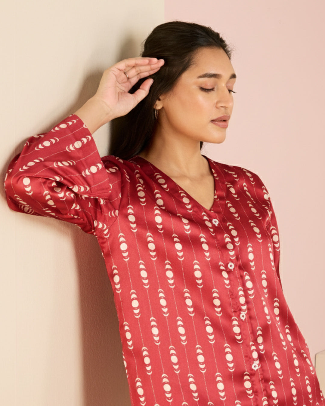 Scarlet Satin Relaxed Lounge Pyjama Set