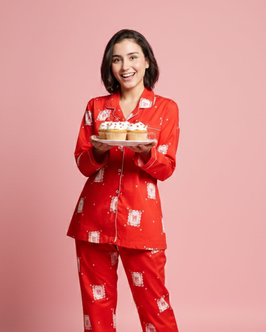 Cards of Love Embroidered Notched Collar Pyjama Set - Women