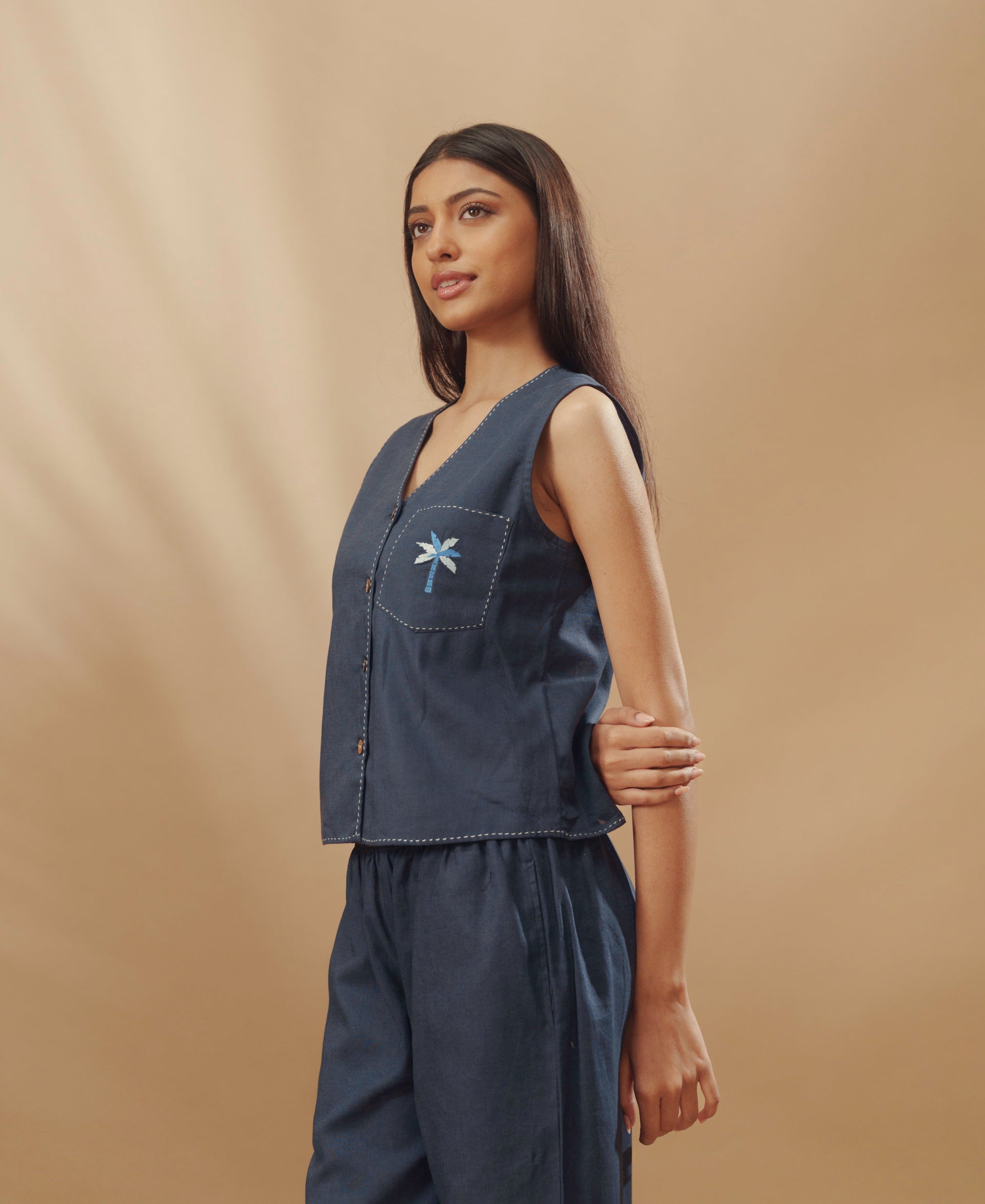 Nova - Embroidered Linen Vest Set