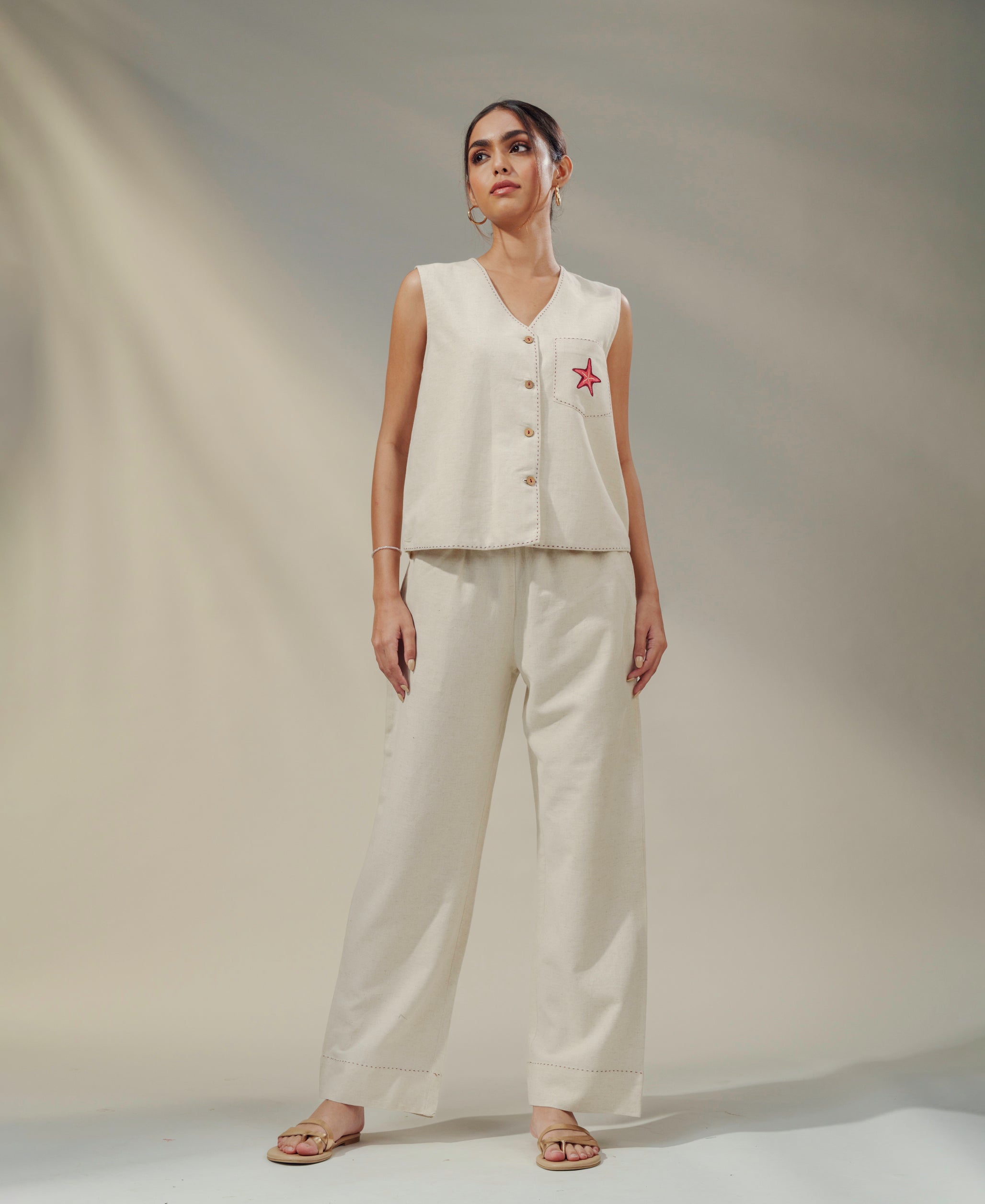 Nova - Embroidered Linen Vest Set