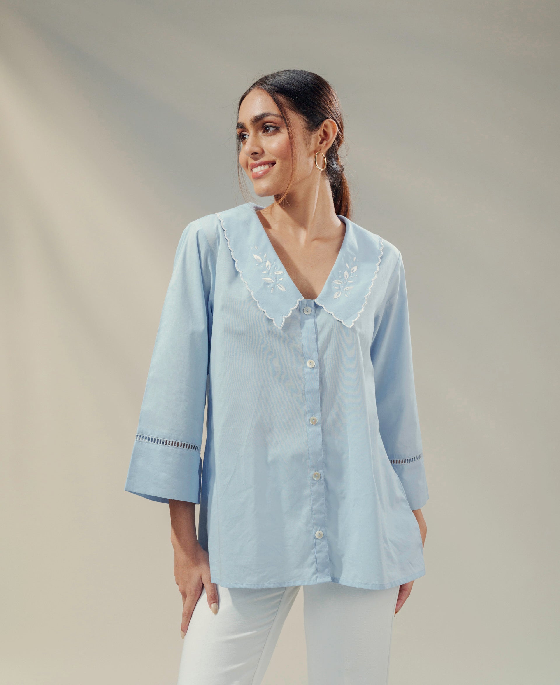 Periwinkle - Embroidered Casual Top