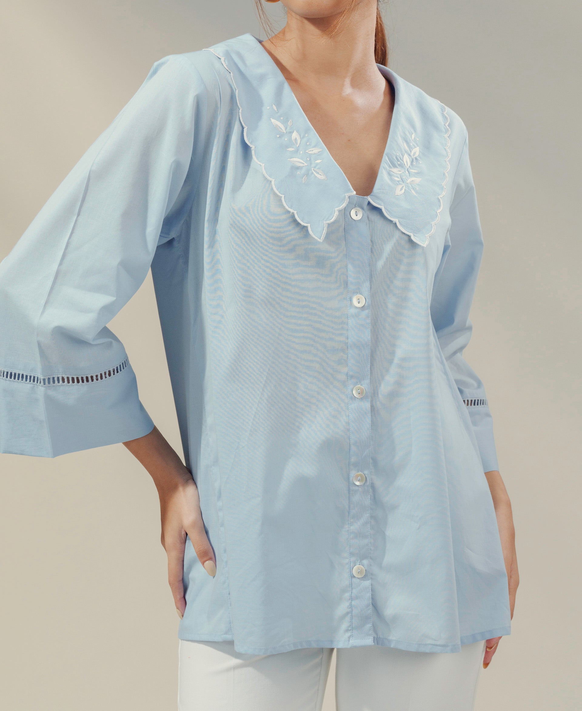 Periwinkle - Embroidered Casual Top