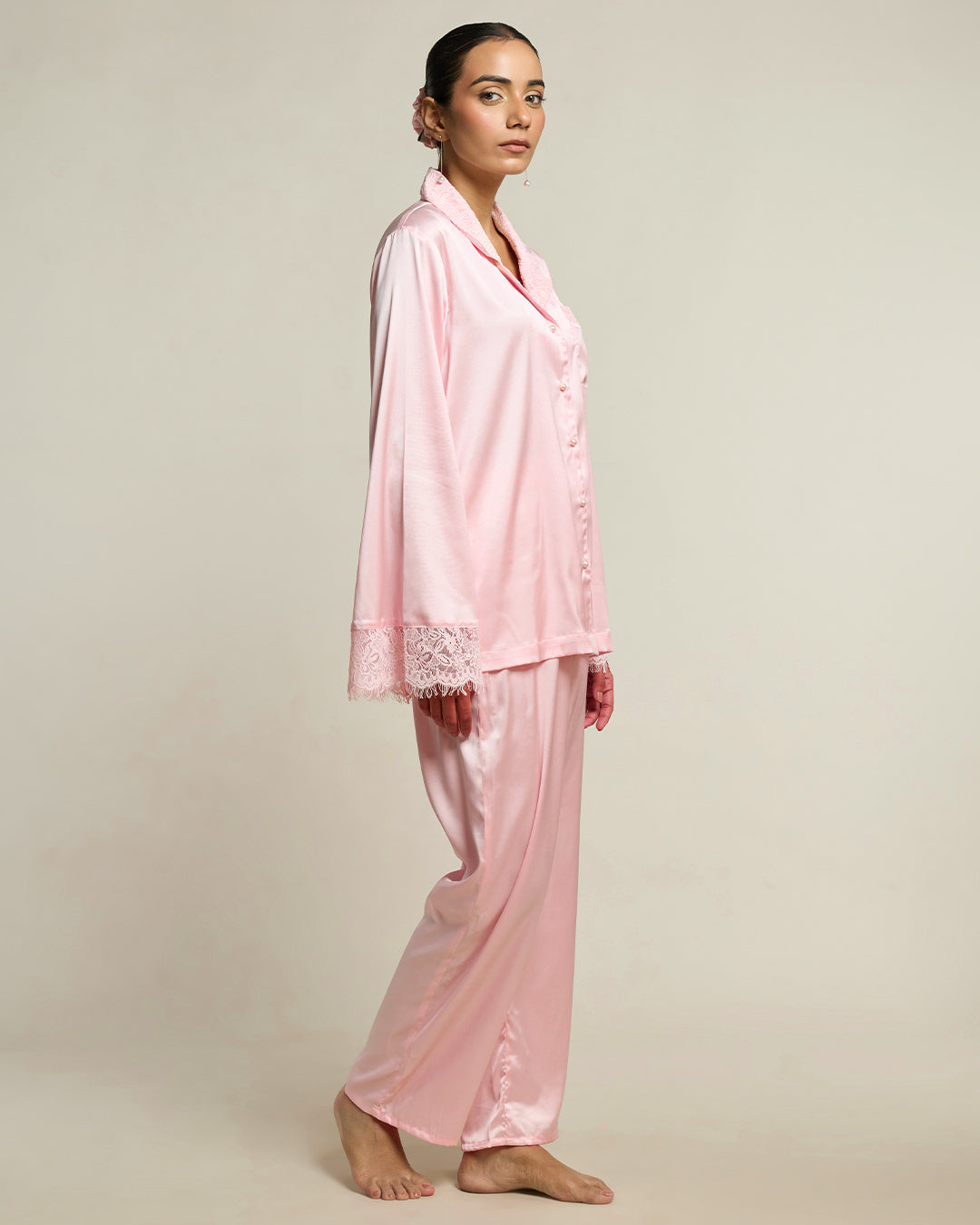 Rosé Satin Relaxed Pyjama Set