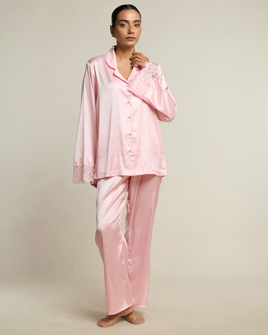 Rosé Satin Relaxed Pyjama Set