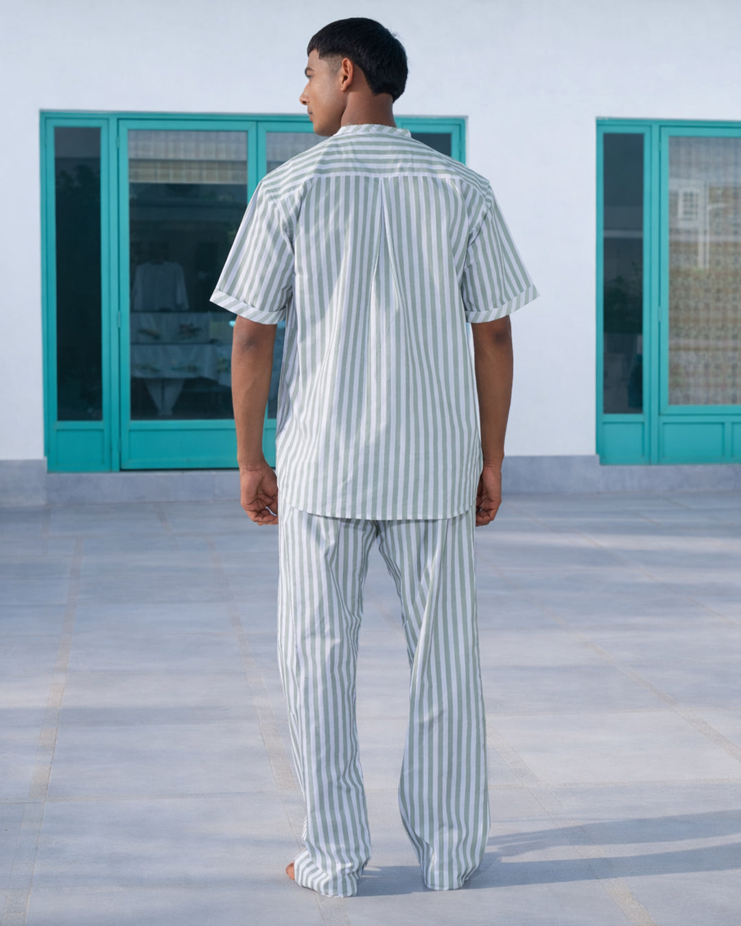 Garden Path Dual Stripe - Comfort Set<br>Men's Cotton Round Neck Pajama Set