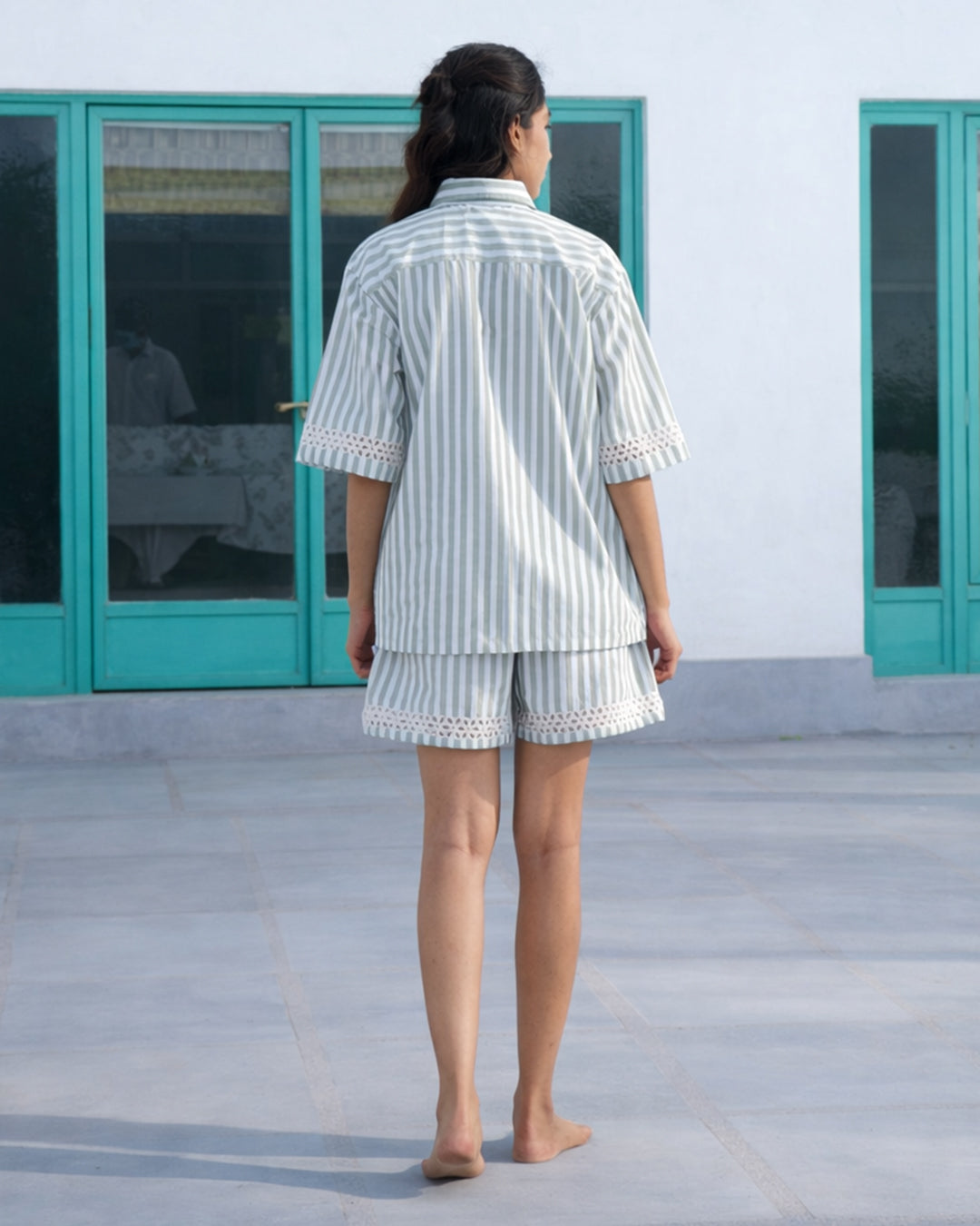 Garden Path Dual Stripe - Lace Set<br>Women's Co-ord Shorts Set