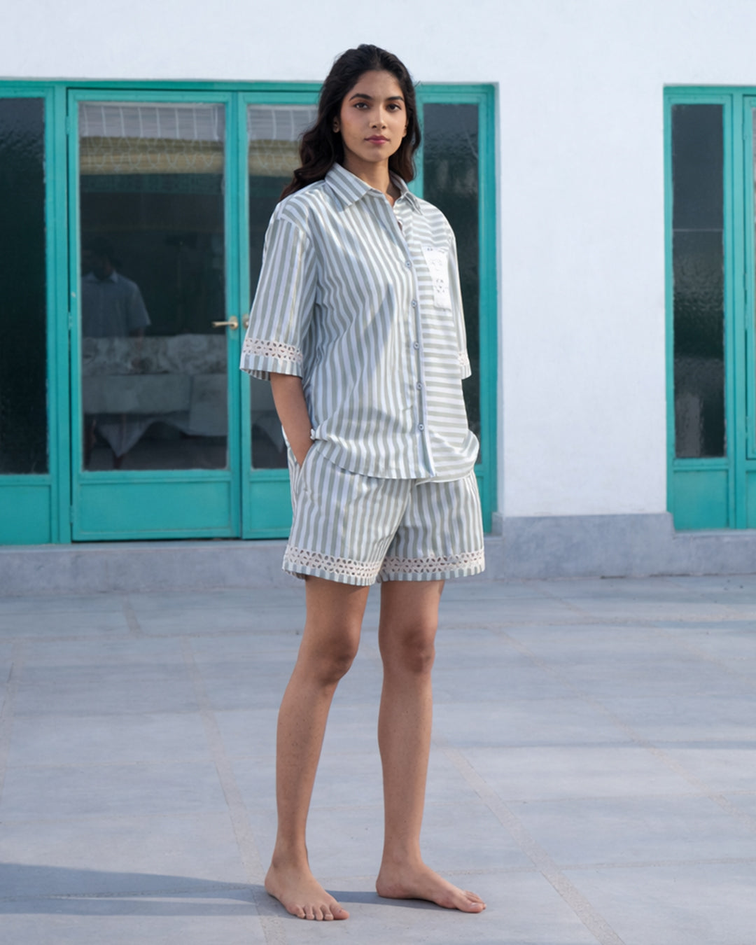 Garden Path Dual Stripe - Lace Set<br>Women's Co-ord Shorts Set