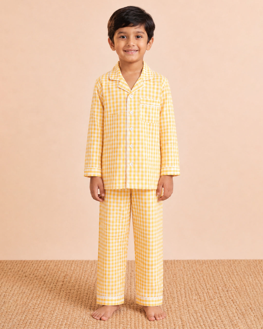 Everyday Set <br> Kids Cotton Gingham Notched Pajama Set