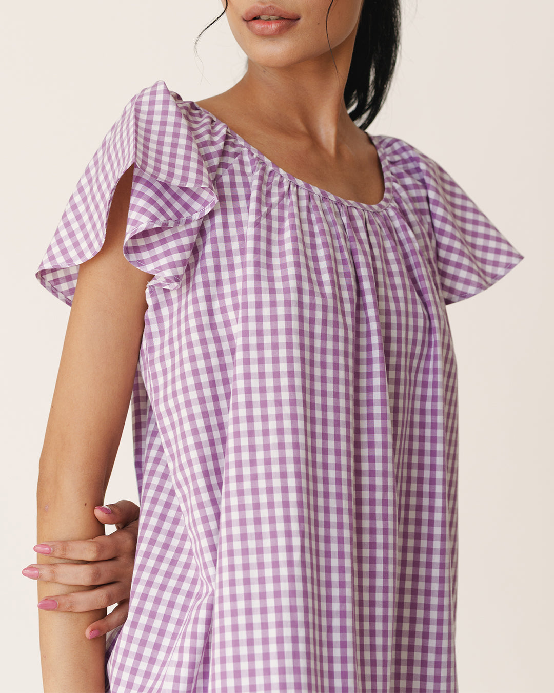 Soft Dusk - Breeze Set <br> Women’s Cotton Gingham Ruffled Pajama Set