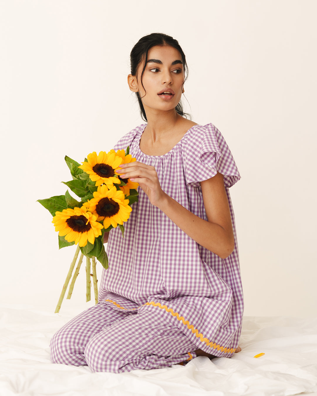Soft Dusk - Breeze Set <br> Women’s Cotton Gingham Ruffled Pajama Set