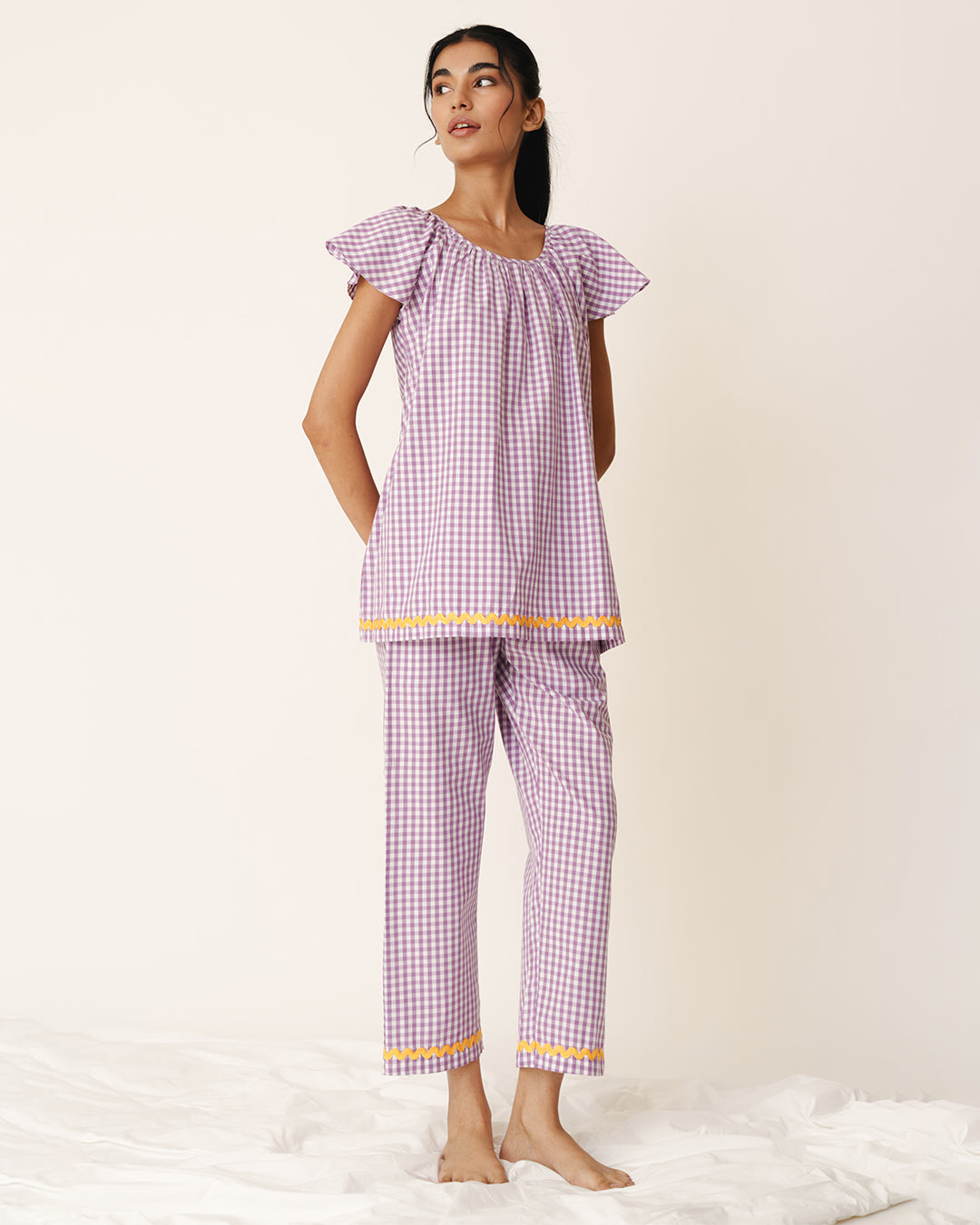 Soft Dusk - Breeze Set <br> Women’s Cotton Gingham Ruffled Pajama Set