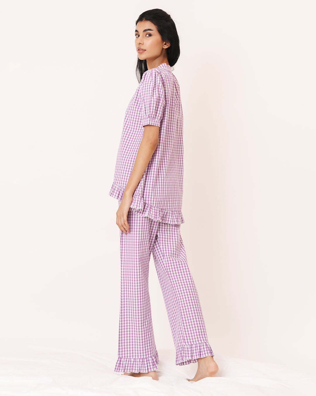 Soft Dusk - Bloom Set <br> Women’s Cotton Gingham Frill Pajama Set