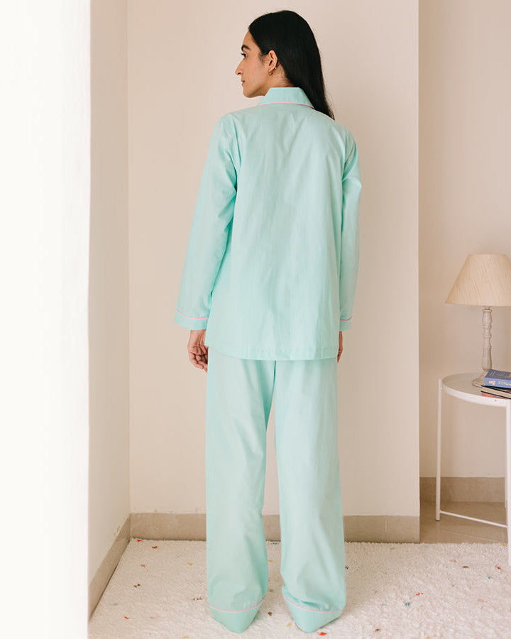 Calligraph - Everyday Set<br>Women’s Embroidered Cotton Notch Collar Pajama Set