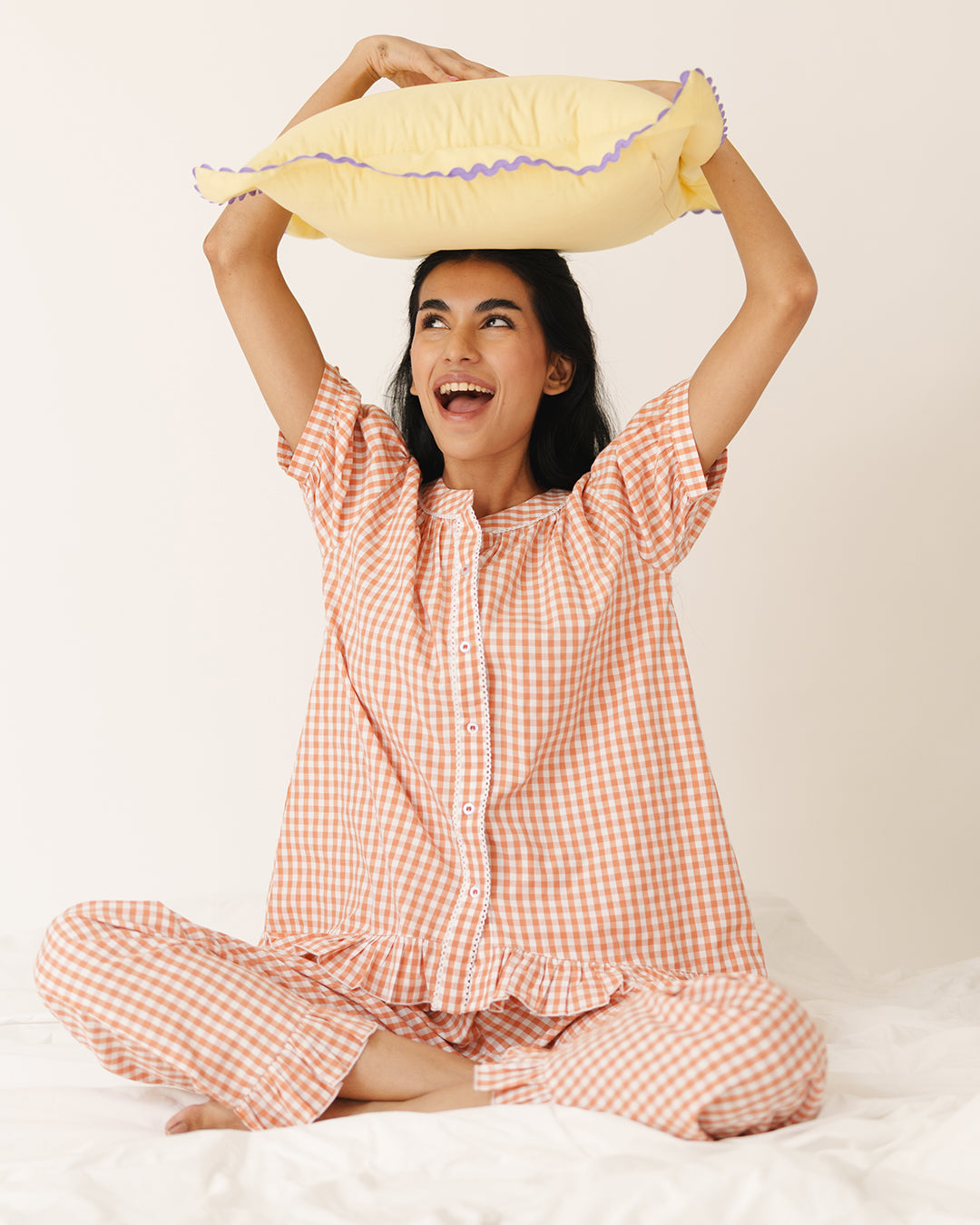 Amber - Bloom Set <br> Women’s Cotton Gingham Frill Pajama Set