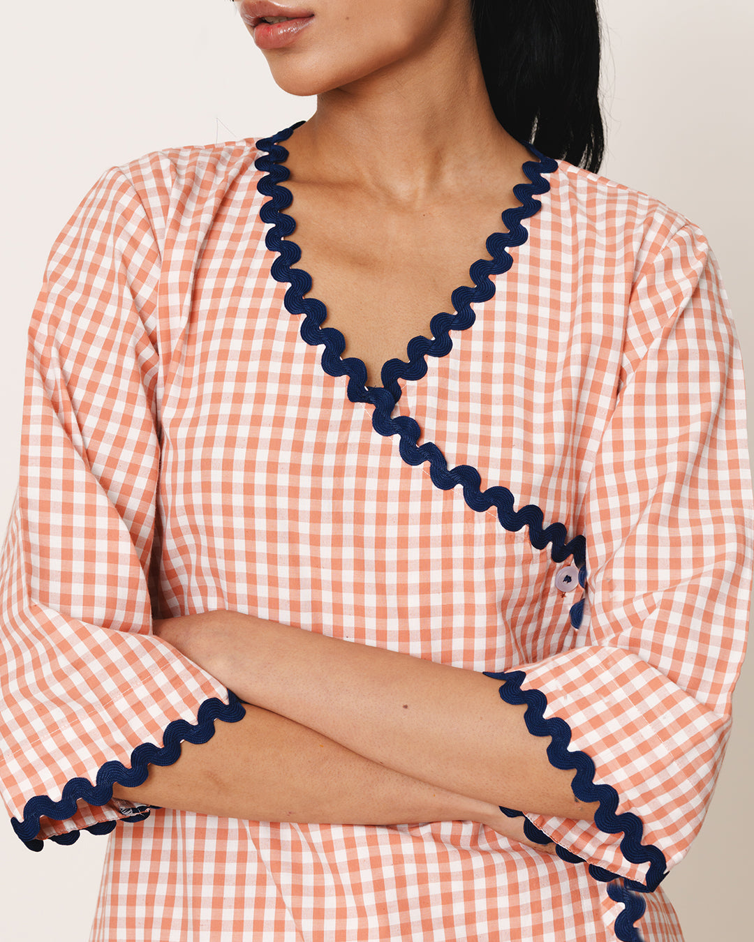 Amber - Charm Set <br> Women’s Cotton Gingham Wrap Pajama Set