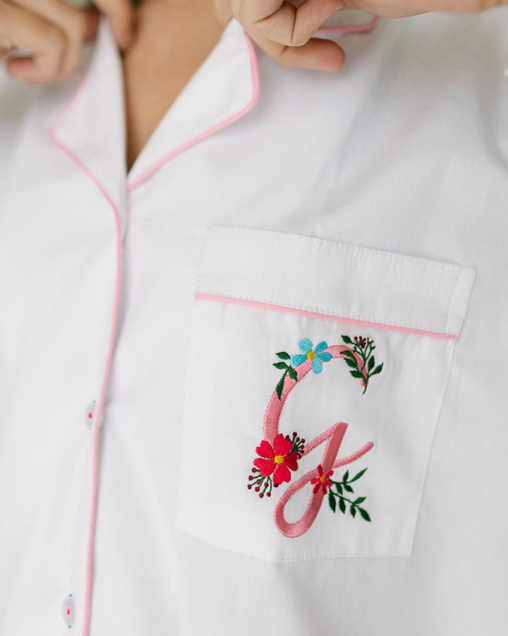 Embroidered Calligraph - Everyday Set <br> Women’s Cotton Notch Collar Pajama Set