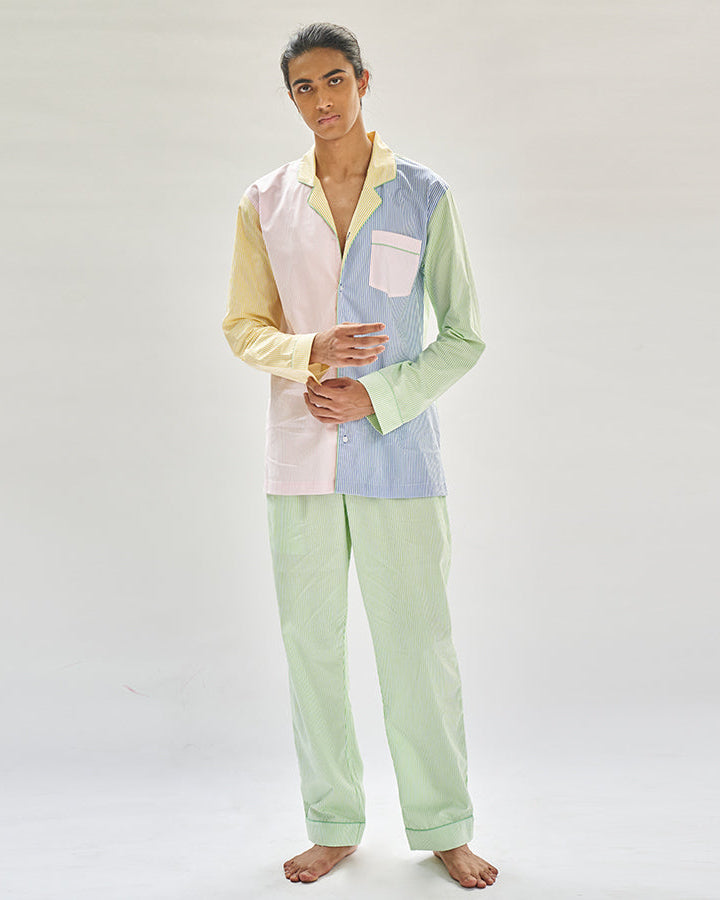 Many Moods Cotton Notched Collar Pyjama Set - Men