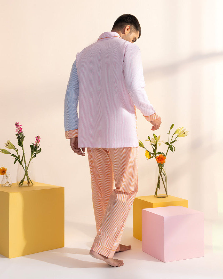 Poppy Stripes - Everyday Set<br>Men's Cotton Notch Collar Pajama Set