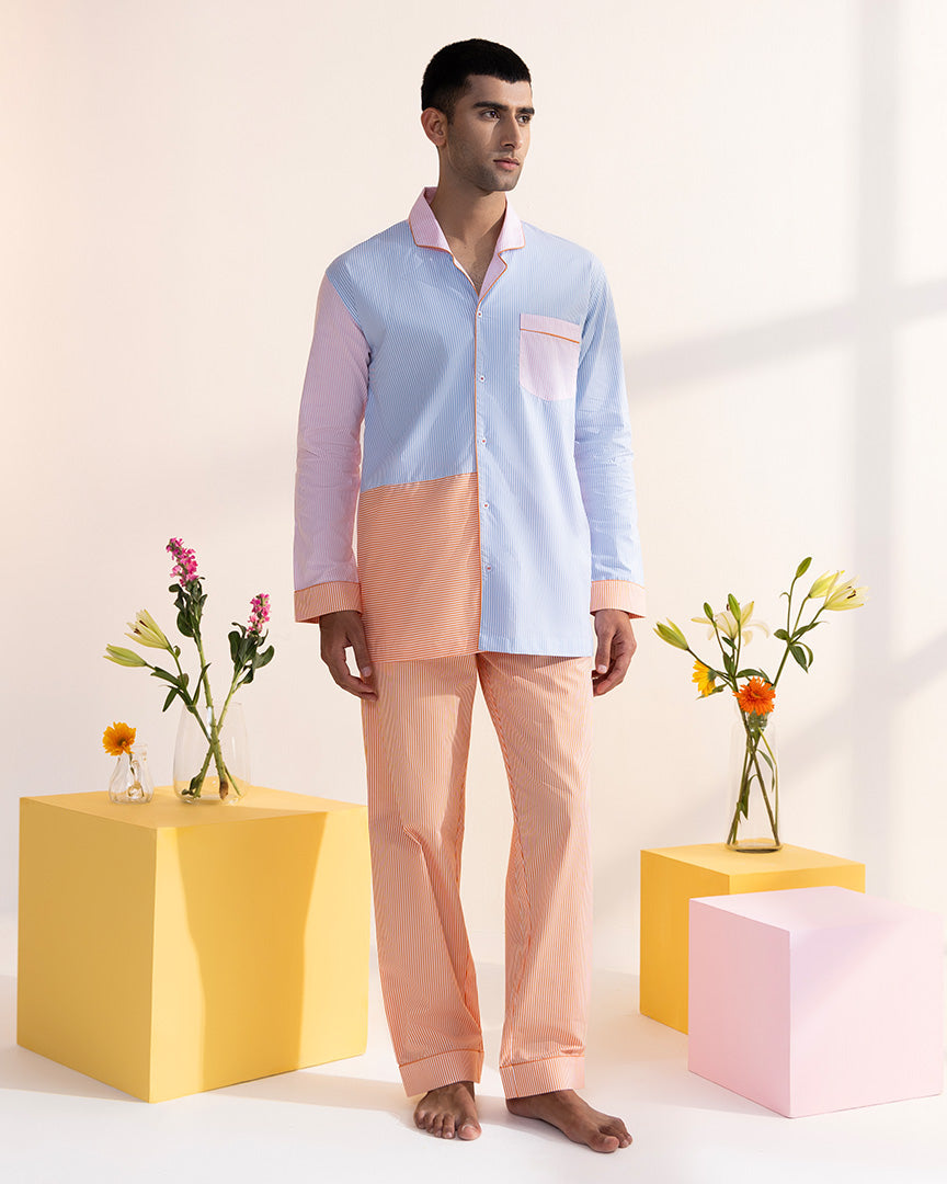 Poppy Stripes - Everyday Set<br>Men's Cotton Notch Collar Pajama Set