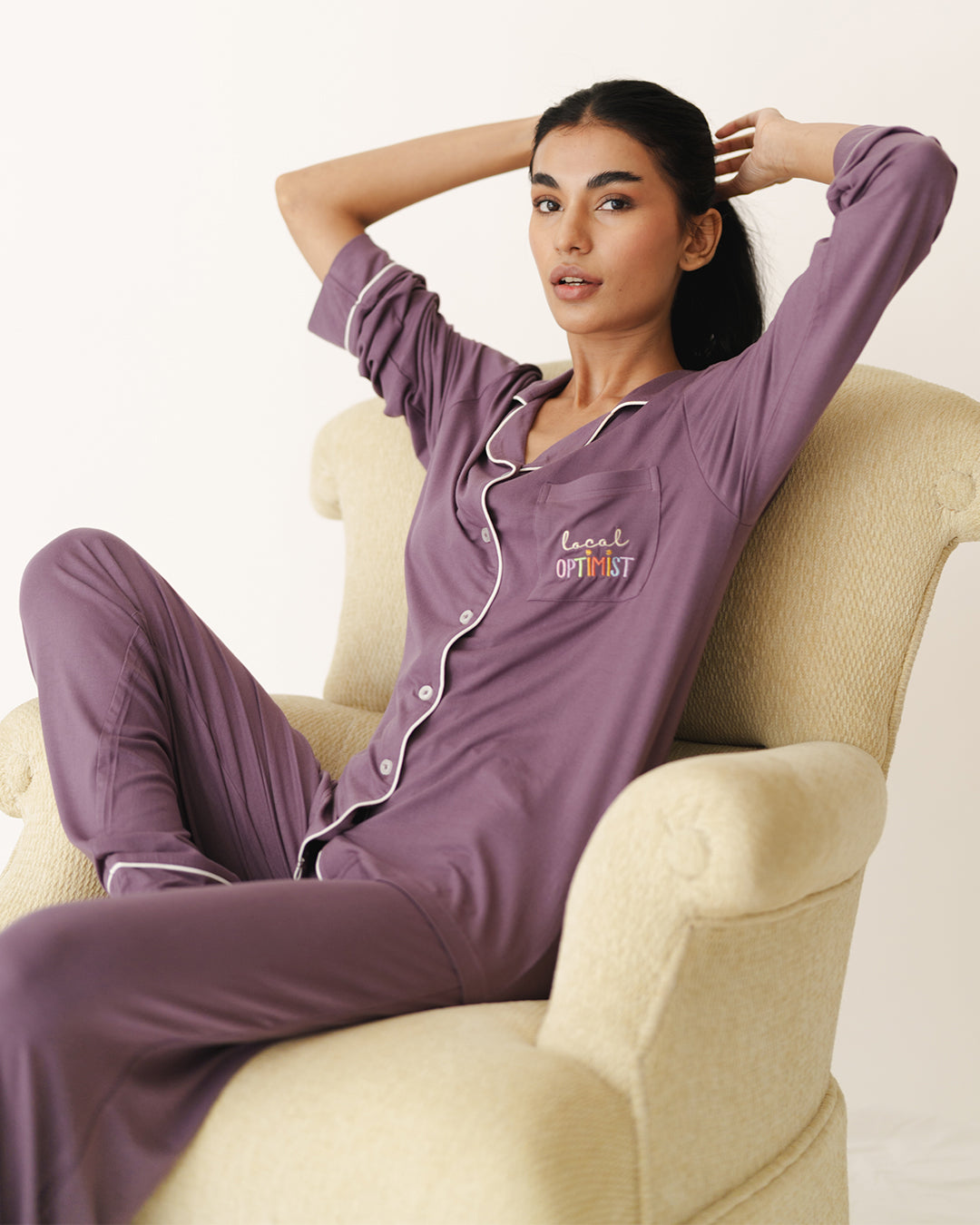 Local Optimist - Everyday Set <br> Women's Plum Knit Notch Collar Pajama Set