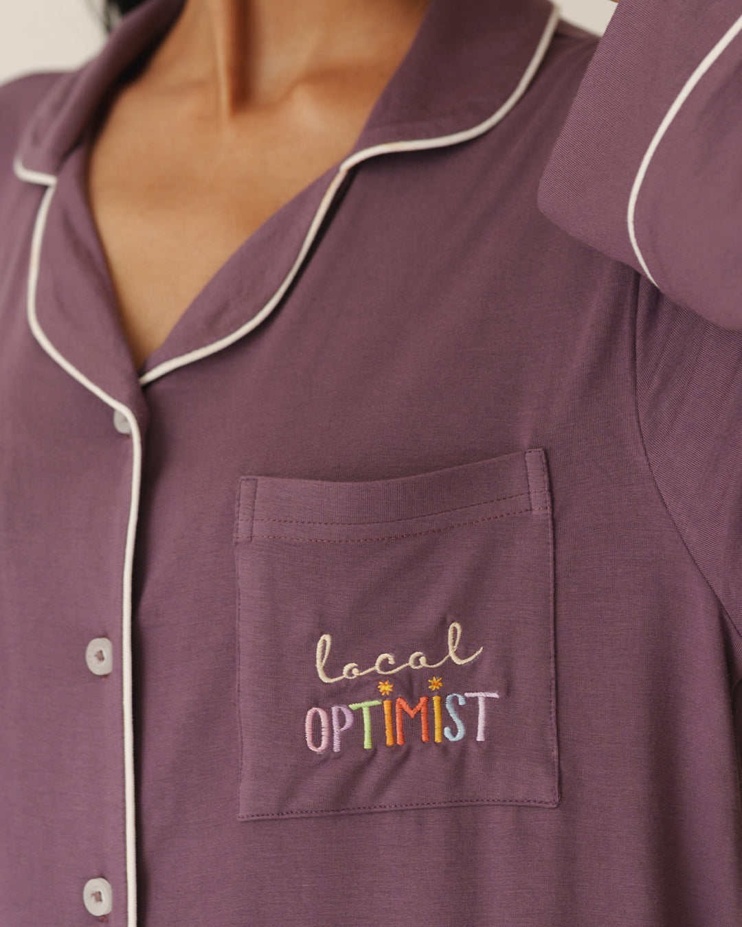 Plum - Everyday Set <br> Women's Embroidered Knit Notch Collar Pajama Set