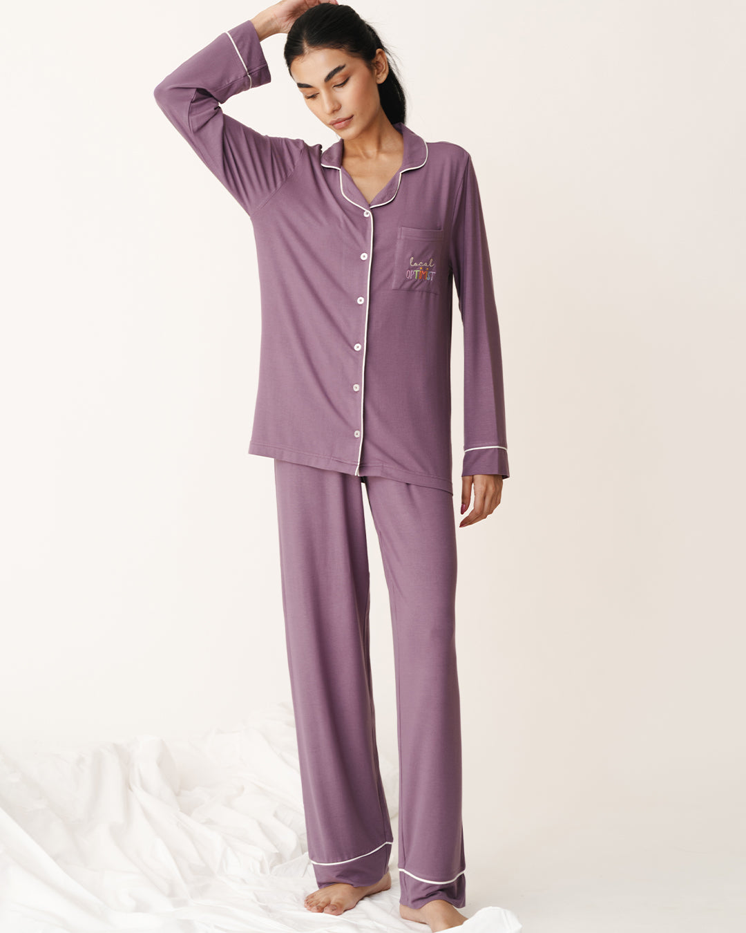 Local Optimist - Everyday Set <br> Women's Plum Knit Notch Collar Pajama Set