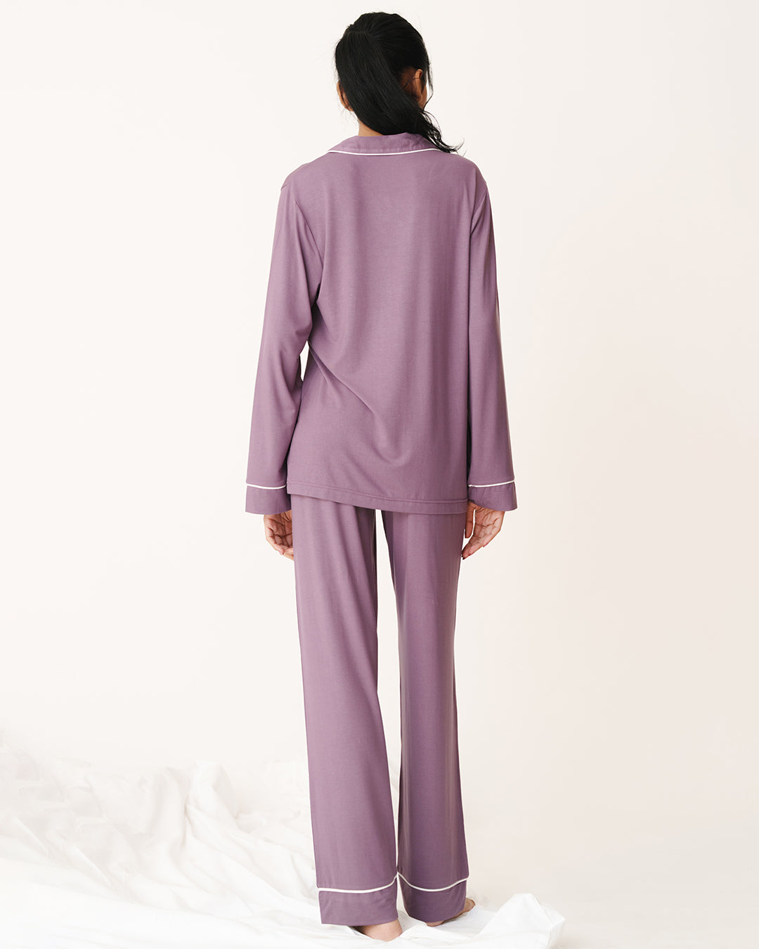 Plum - Everyday Set <br> Women's Embroidered Knit Notch Collar Pajama Set